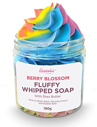 SOL Lisseau Fluffy Whipped Soap with Shea Butter - Berry Blossom 190g - Multi-Use Body Wash, Shower Cream, Shaving Soap, Bubble Bath, Travel-Friendly Jar, Vibrant Colours, Luxurious Berry Fragrance