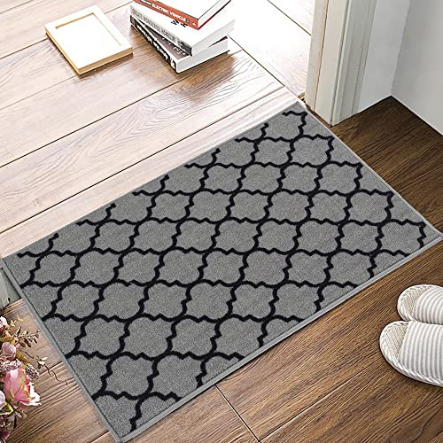 SmartLiving Door Mats Indoor 80x150 cm, Non-Slip Dirt Trapper Mat Absorbent Entrance Rug, Machine Washable Trellis Gel Back Door Entrance Mats, Low Profile Doormat for Entrance, Kitchen-Grey Black