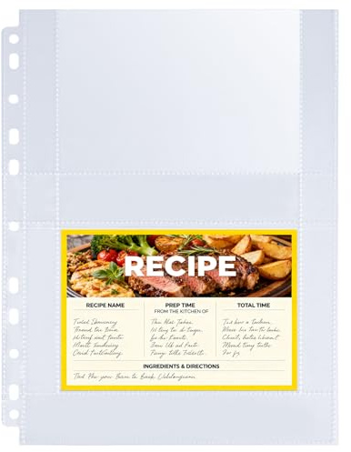 30 Pack 120 Pockets 4x6 Recipe Card Sleeves,3 Ring Binder Recipe Card Protector Pages,Double Sided 2 Pocket Refill Sheets for Recipe Book, 8.5x11 Inch Top Loading Clear Sleeve Sheets