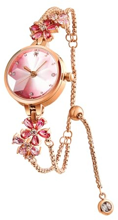 SURVAN WatchDesigner Uhr Damen,Quarz Frauen Uhr Exquisite Armreif Armband Minilistisch Stil Diamant Zifferblatt Blatt,Förmig Kristall Glas Rund Uhrengehäuse Alltag, Klassische Geschenke,Rot