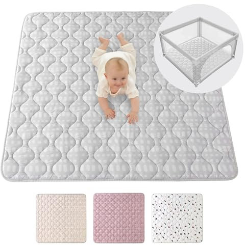 Hakuna Matte Gesteppte Krabbeldecke Baby 127cm, Hygge grau – extra Dicke 1,5cm weiche Baby Krabbelmatte – Baby Spielmatte mit Rutschfester Unterseite zum Krabbeln, Laufgitter – maschinenwaschbare