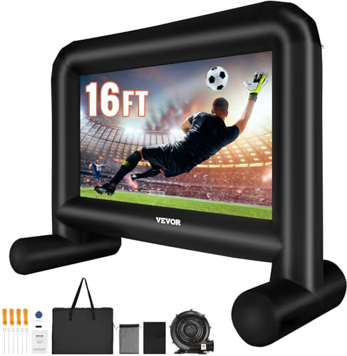 VEVOR Aufblasbare Projektion Beamer Leinwand aus PVC 254 cm 1080P, 4K, 3D, HDR Outdoor Indoor Tragbare Projektor Screen Filmleinwand 16: 9 für Heimkino, Garten, Camping, Freizeitveranstaltungen usw.