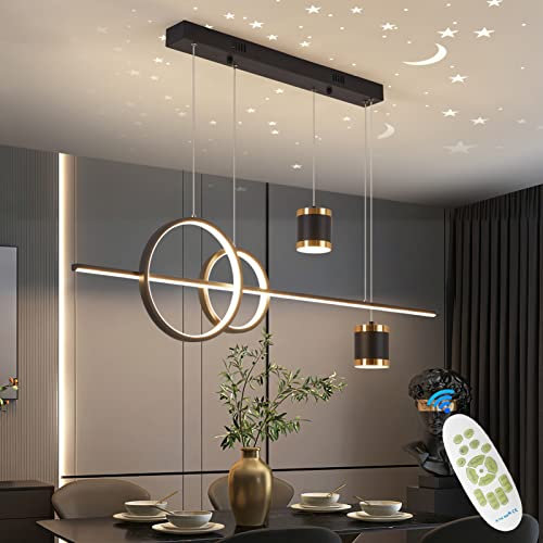 MQW Pendelleuchte esstisch Dimmbar LED Hängelampe schwarz Moderne Hängeleuchte mit Fernbedienung Pendellampe linear Design Hängend esszimmerlampe höhenverstellbar Esstischlampe, Schwarz(L100cm/48W)