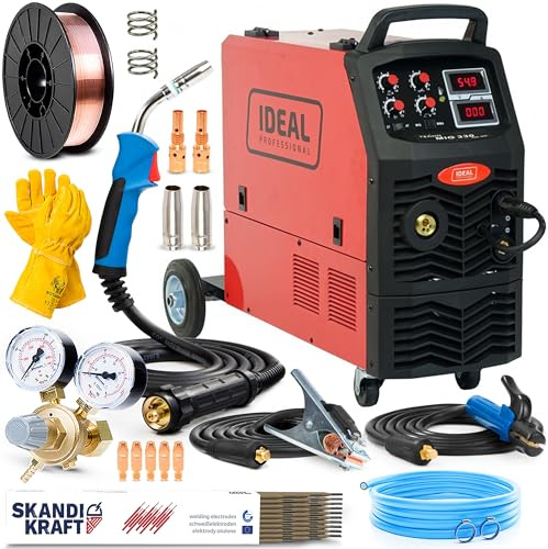 Ideal Tecno MIG 330 IGBT - 330 A poste a souder mig avec gaz 400 V - MIG MAG et MMA - inductance, soudobrasage - euroconnecteur, chariot, 4 roulettes, 2 temps/4 temps - Kit basic