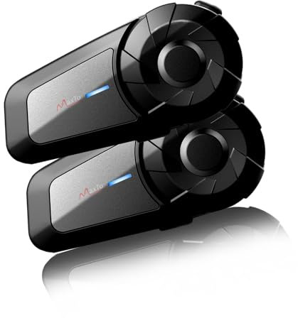 QSPORTPEAK Interfono Moto, MX1 Auricolare Casco Moto Coppia 800M Sistema di Comunicazione con Wireless 5.1 Cancellazione del Rumore DSP&CVC, Universale,Interfono-Casco-Moto- Coppia-Auricolare