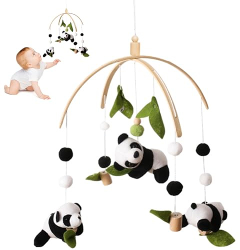 Cloche de Lit Mobile en Feutre pour Bébé, Panda Mobile Bébé en Bois Carillon Éolien Mobile Mobile Lit Bébé Mobile Musical Lit Bébé Suspendue Décoration de Berceau Garçon Et Fille