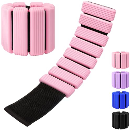 Handledsvikter – justerbara ankelvikter – set om 2 (0,5 kg vardera) | Fotvikter i silikon för kvinnor | Yoga, pilates, dans, barer, löpning, simning, kardio, gym, promenad - rosa