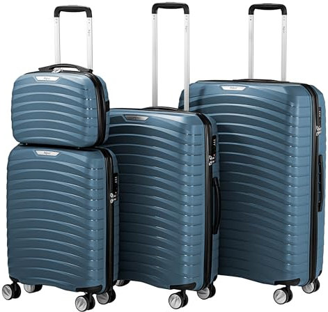 Zelsius Koffer Set 4 Stück, Blau | Hartschalenkoffer mit TSA Zahlenschloss, Doppelrollen und Innen Trennwand | Handgepäckkoffer, Hartschalenkoffer Set 4 teilig, Koffer Groß, Luggage Set