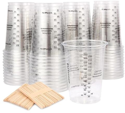 Wennala Gobelet Peinture 50pcs Tasses de Mélange de Peinture 240 ml Avec 50 Barre D'Agitation, Avec échelle Clair Gradué Tasses pour Art, Artisanat, Moulage, Peinture, Cuisine et Bricolage, Résine