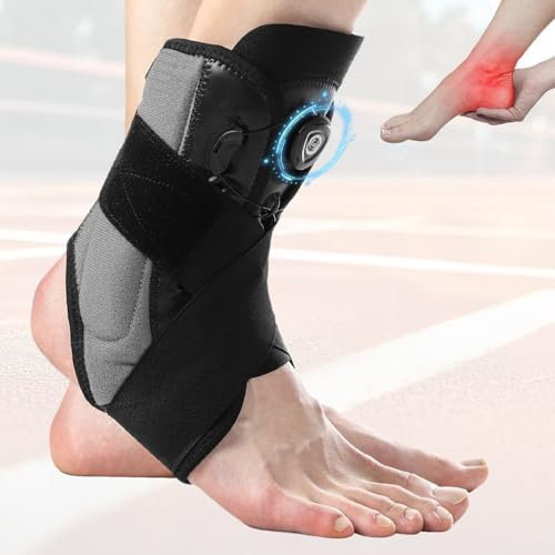 Verstellbare Sprunggelenkbandage mit Drehknopf, Knöchelbandage mit Abnehmbare seitliche Stabilisatoren, Fußbandage für Plantarfasziitis, Arthritis, ACL, Gelenkschmerzen, Fersensporn, Sport (S)