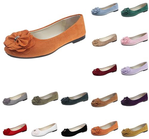 Womens Ballet Flat Slip On Size 7 Formal Casual Pumps Ladies Ballet Ballerina Womens Ballet Shoes Pointed Toe Flats Shoes Work Smart Office Comfort Shoes Orange