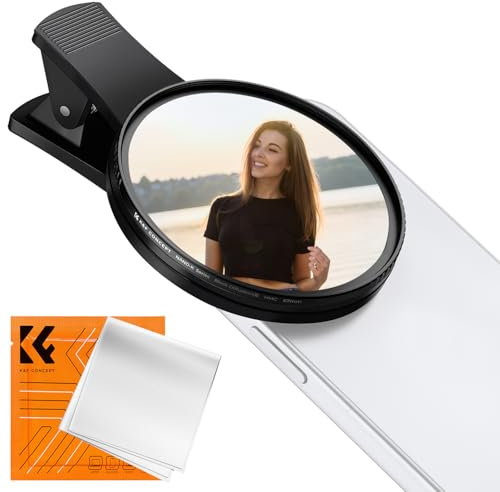 K&F Concept 67mm Clip-on Filtro Black-Mist 1/8 para Teléfono,Filtro Negro Difusión 1/8 para Teléfono Móvil con Clip Compatible con iPhone 16 15 Pro MAX 17 14 13 12 11 Samsung