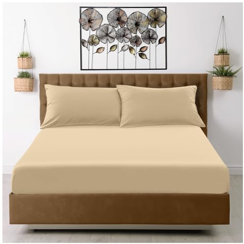 GC GAVENO CAVAILIA Fitted Sheet King Size (25cm) Deep Pocket - Microfiber Bed Sheets Beige - Breathable, Fade & Wrinkle Resistant - Elasticated Corners - Easycare Mattress & Bottom Sheet (152x203cm)