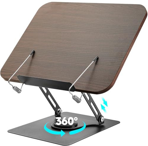 Zouway Atril para Libros con Base Giratoria de 360°, Soporte Libros con Clips, Altura Ajustable, Plegable, Soporte Tablet Mesa, IPads, Partituras, Libro, Recetas