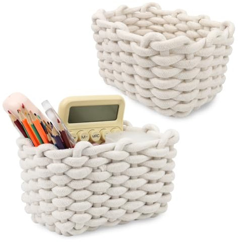 2er Set Aufbewahrungskorb Geflochten Baumwolle Strickkorb, Korb Baumwollseil Geflochten,Klein Körbchen Aufbewahrungskorb Badezimmer, Korb Aufbewahrung Geflochten, für Kinderzimmer, Bad, Schränke