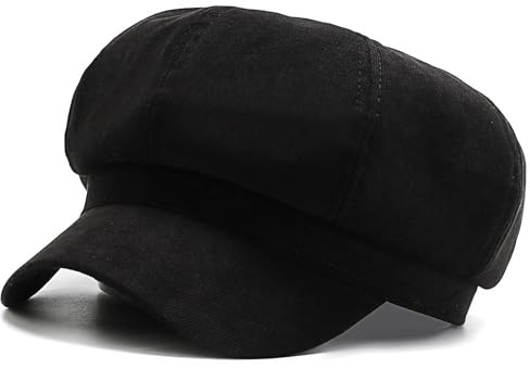 MUNSKT Women's Beret Hat Newsboy Beret Cap Women's Balloon Hat Adjustable Flat Cap Solid Color for Four Seasons (Black)