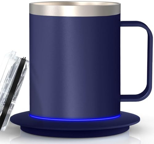YIMUBREEZ självuppvärmande kaffemugg för skrivbord, uppvärmd kopp med 10 timmars automatisk avstängning, USB-driven muggvärmare set (12 uns-kungsblå)