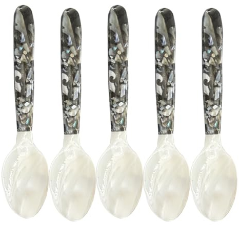 Caviar Sett Set – 5 pezzi lucidati Mother of Pearl Spoon per una delicata spiaggia di servizio, eleganti cucchiai da degustazione non metallici | Cucchiaio da tavola piatto per il piatto d'uovo alla