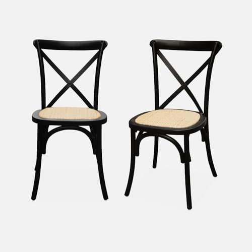 Alice's Garden sweeek-Silla de bistró Vintage de Madera, Set de 2 Negro - 48.5x53.5x88.5 cm