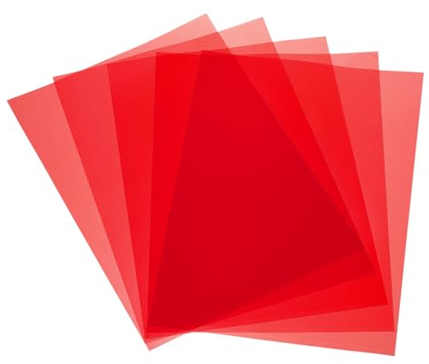 QUARKZMAN 5 stycken färgglada plastfolie, A2 transparent film bärnstensgel ljusfilter vattentät färgkorrigering 23,4 x 16,5 tum ark för gör-det-själv hantverk, LED-belysning (röd)