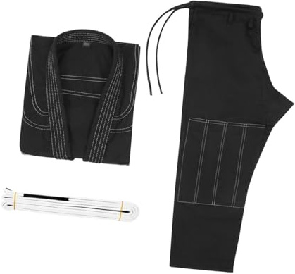 MFMEXUL Ensemble Jiu-Jitsu (pantalon, Veste et Ceinture) Polyvalent et Respirant, En Polyester et Coton Doux et Résistant, Idéal pour Les écoles D, Noir