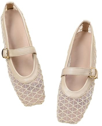 Bailarinas de malla para mujer, clásicas, Mary Jane, zapatos planos, ligeras, suaves, de malla antideslizantes, para caminar, verano, cómodas, suaves, sandalias de verano, O Khaki, 43 EU