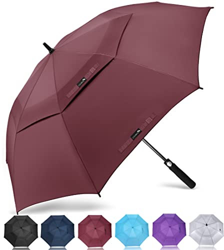 ZOMAKE Regenschirm Sturmfest Groß,XXL Golf Umbrella Stockschirm mit Auf-Zu-Automatik für Herren Damen - Travel Schirm mit Tragegurt(Rot)