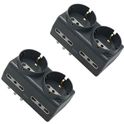 Electraline 92379 set 2 adattatori multipresa 6 posti 2 schuko + 4 bivalenti (10/16A) spina grande 16A - adattatore ultra compatto, Grigio Scuro