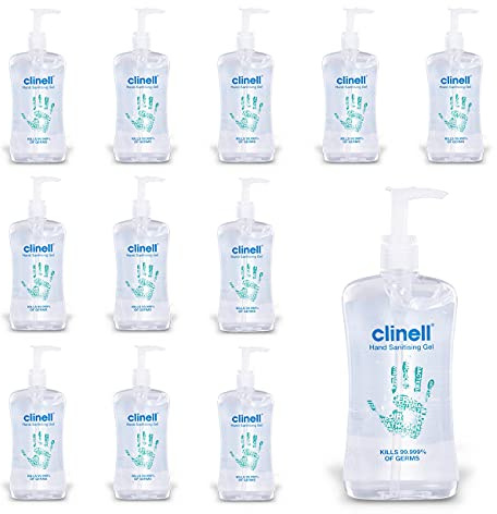 Clinell Gel desinfectante de manos – Dermotológicamente probado, mata el 99,99% de los gérmenes, rápido y agradable a la piel, sin adherencia, 500 ml (caja de 12)