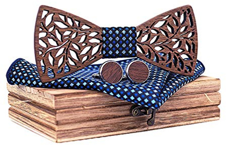 HZQIFEI Set di Papillon in Legno Fatto a Mano, con Papillon e Gemelli, Sciarpa Quadrata e Corpetto Dimensione Regolabile (Style#8)
