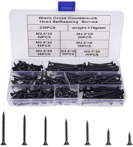 Selbstschneidende Schrauben, 230 Stücke Schrauben Schwarz Sortiment, Mikro-Kreuzschlitzschrauben, Kohlenstoffstahl Schwarz, M3.5 Cross Pan Head Sortiment Kit, Sortiment Kit, Self Tapping Screws Set