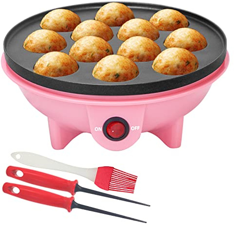 HeHoGoGo Electric Takoyaki Maker With Free Takoyaki Tools for Takoyaki Octopus Ball Cake Pop Ebelskiver 8 Inches Nonstick