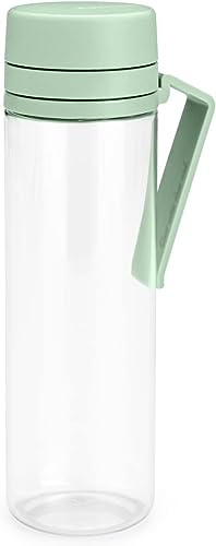 Brabantia Make & Take Water Bottle with Fruit Sieve (Jade Green) 17 fl oz Travel Drinking Bottle with Handle/Belt Clip & Infuser, BPA-Free, Leakproof, Dishwasher Safe