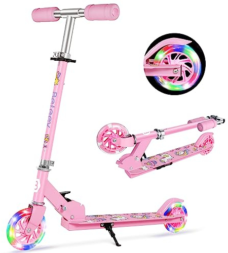 BELEEV V1 Folding Scooters for Kids Ages 3-12, Light Up Wheels | 2 Wheel Kick Scooter for Girls Boys, 3 Adjustable Height, Non Slip Deck, Sturdy Frame, Lightweight