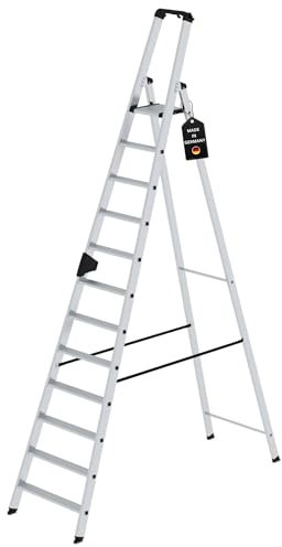 PROREGAL Stufen-Stehleiter | einseitig | begehbar | 12 Stufen | Leiter, Teleskopleiter, Trittleiter, Bockleiter, Sprossen-Doppelleiter