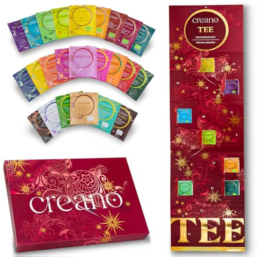 Creano Bio Tee Adventskalender - 24 Bio-Teebeutel - Kräutertee, Früchtetee, echte Tees Geschenkset mit hochwertigem Golddruck - Limited Edition*