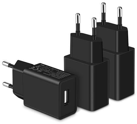 MatauMahi 5V1A USB Ladegerät (3er Pack), 5W Netzteil, Stecker, Adapter für Handys, Tablets, Powerbanks, Smartbands, Bluetooth-Kopfhörer und Andere Geräte Mit USB-Schnittstelle, Schwarz