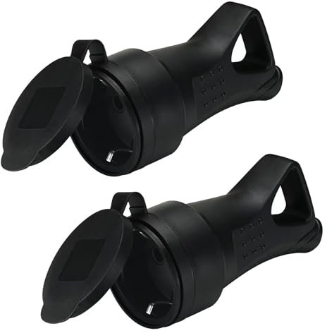 Schuko kupplung, Stecker 230V, Stromstecker Wasserdicht, SchutzkontaktStecker Außenbereich, IP44, Bruchfest, Schwarz - 2 Stücke