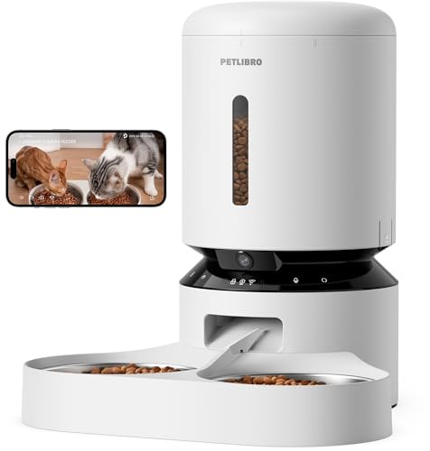 PETLIBRO Automatic Cat Feeder with Camera, Dual Bowl, White | 1080p HD Live View, Remote App Feeding, Two-Way Audio, AI Motion Detection, 2.4GHz/5GHz WiFi, Up to 6 Meals Daily
