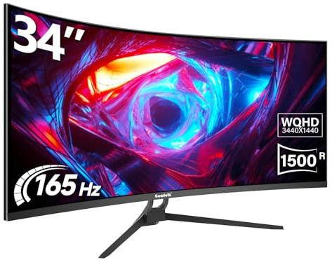 Gawfolk 34 Inch Ultrawide Curved Gaming Monitor, 1500R PC Screen 165hz UWQHD 3440x1440, Curved Computer Screen with FreeSync,Support Wallmount 75x75mm