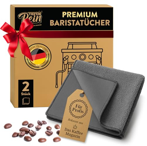 TIEFENREIN Set di panni per baristi - 2 pezzi grigio - panni in microfibra premium per la pulizia della macchina portafiltro - 30x30 cm extra assorbenti - panno per la pulizia della macchina da caffè