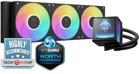 GAMDIAS 360mm AIO Liquid Cooler, 360mm Water Cooling CPU Cooler with 3.4'' LCD, Rotatable Pump, Clean Daisy-Chain Cable Management, 3x120mm PWM Fan, Intel LGA 20XX/18XX/1700, AMD AM5/AM4 CHIONE P5-360