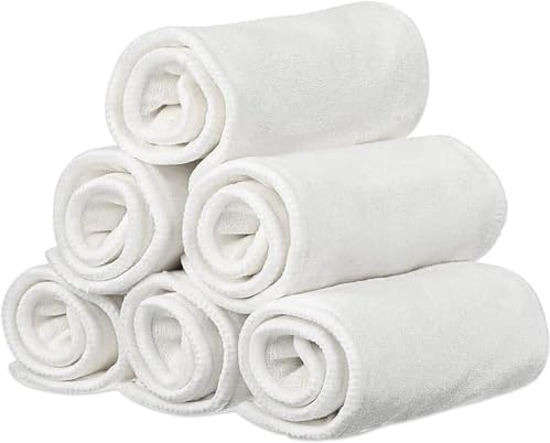 Confezione da 6 inserti in microfibra di rayon, per adulti, per la cura dell'incontinenza, lavabili a 4 strati, riutilizzabili, grandi assorbenti (bianco, L)