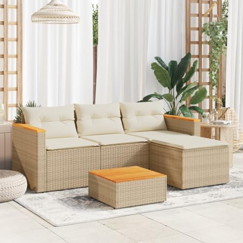 IKAYAA Set Divano da Giardino in Polyrattan Salotto da Giardino 3 pz con Cuscini Salotto per Arredamento da Esterno Salottino per Terrazzo Moderno-Beige-