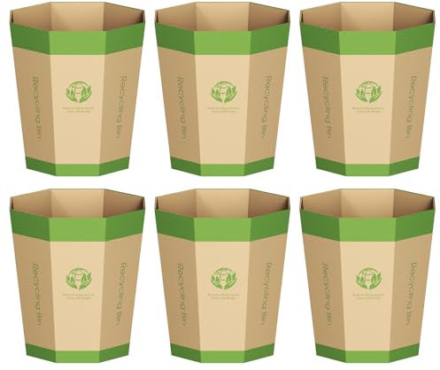 Lot de 6 Corbeilles Papier en Carton – Poubelles Repliables, Recyclables, Sans Plastique & Réutilisables – Petite Corbeille pour Bureau, Chambres, Maison, Événements & Activités Extérieures (6L)