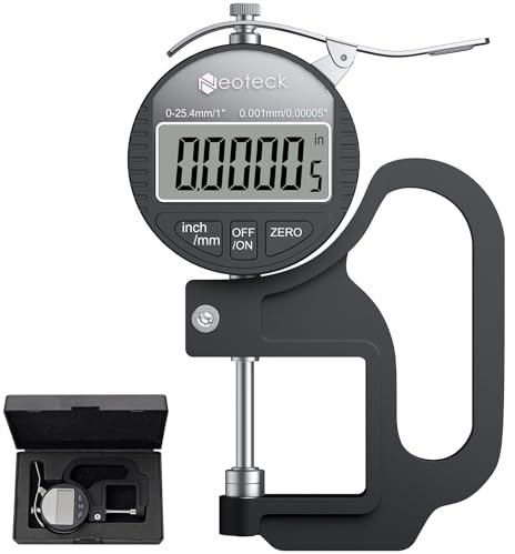 Neoteck Misuratore di Spessore Digitale 0-25,4mm, Micrometro Elettronico ad Alta Precisione con Display LCD, Risoluzione 0,001mm Strumento Portatile per Misura Spessori in Pollici e Millimetri