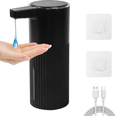Longzhuo Dispensador De JabóN AutomáTico Sin Contacto 400 Ml, con Sensor De Infrarrojos, Recargable por USB Tipo LíQuido, Ipx5, Resistente Al Agua, Sin Taladrar, para BañO, Cocina, Negro