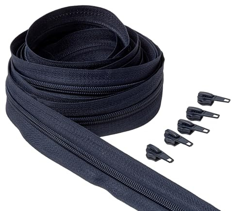 IPEA Cerniera Lampo Blu Catena Continua lunga 5 Metri + 15 Cursori in Metallo – Catena misura #5 – Made in Italy – Cerniere in Nylon – Zip – Tagliabile per Cucito al Metro – Larga 30 mm