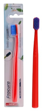 Spazzolino da denti VED ProCura Ultra Soft – Spazzolino manuale delicato per adulti con 5.460 setole super morbide per denti e gengive sensibili, (RED)