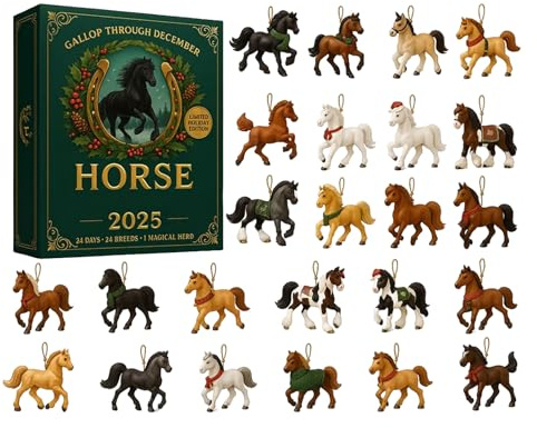 Julkalendrar 2025 | 24-dagars hästar ornament jul nedräkningskalender 2025 | 2D ryttarhänge adventskalendrar | hästar figurer present julgransdekorationer för hästälskare